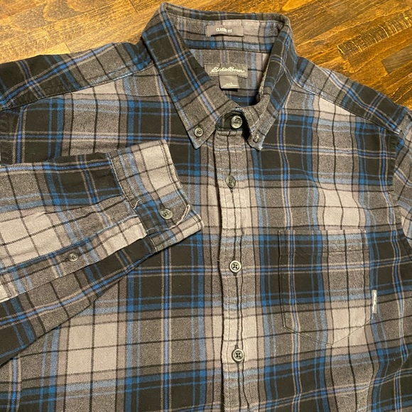 Eddie Bauer Flannel Shirt Mens Large Classic Fit Plaid Blue - Picture 1 of 10